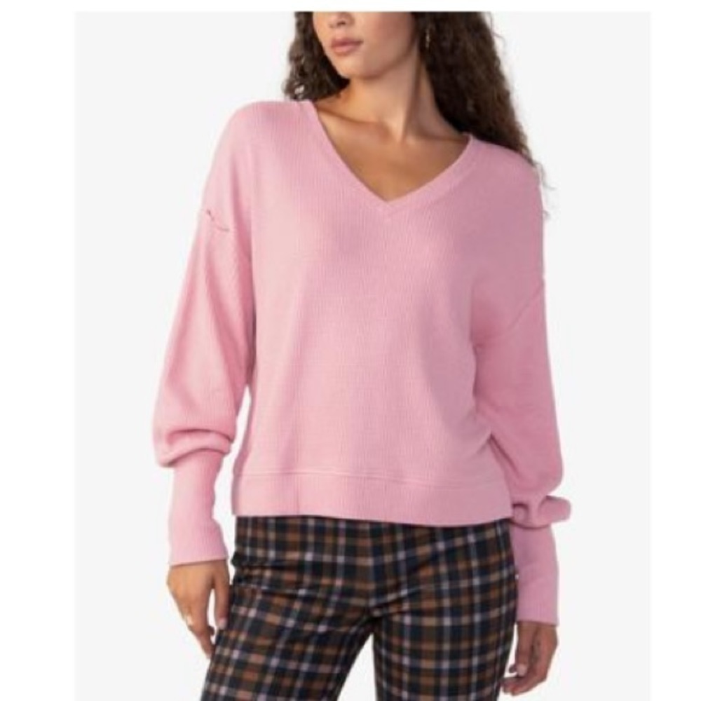 SANCTUARY Highline Blouson Sleeve Women Waffle-Knit Top - Rosehip size XL new